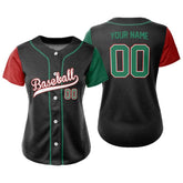 Colorblock Red-Green Custom Full Button Mexico Baseball Jersey for Women